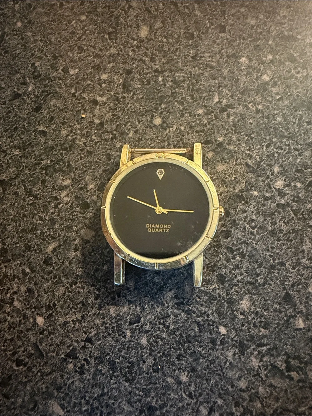 Diamond Quartz Gold-Tone Watch Case with Black Dial